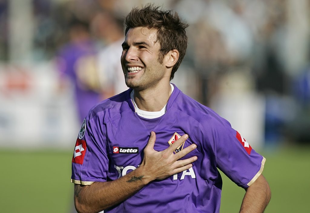 Fiorentina's Adrian Mutu reacts after scoring a penalty during his Italian Serie A soccer match against Juventus at the Artemio Franchi stadium in Florence